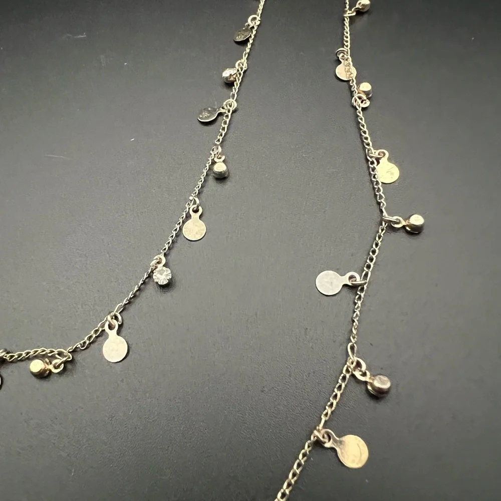 Double Strand Gold Tone Coin and Rhinestone Necklace - Picture 2 of 3